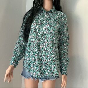 J. Crew Green and White Floral Button-Down Shirt